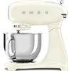 Smeg, Impastatrice Planetaria SMF03CREU, 10 Livelli di Velocità, Funzione Smooth Start, Ciotola da 4,8 L, Sicurezza Blocco Motore, 3 Fruste, Gancio e Coperchio in Dotazione, 800W, Panna