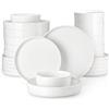 MALACASA Servizio di Piatti in Porcellana per 6 Persone, 24 Pezzi con Piatti Piani ∅ 26 cm e Piatti da Dessert ∅ 21 cm, Ciotole per Cereali da 760 ml e per Pasta da 1240 ml, Colore Bianco, Serie LEAH