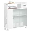 SoBuy Carrellino salvaspazio con due ante scorrevoli in vetro Mensola nicchia 20cm con ruote Mobile bagno porta carta Bianco 20x60x71cm BZR117-W