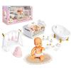 los Barriguitas Barriguitas - Set di Accessori in Stile Classico e Bambola Neonato, Include Una giostrina e Una Coperta per Neonati, Una Vasca da Bagno Bianca e Una Culla