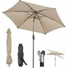 Sekey Ombrellone da 270 cm, con manovella e inclinazione per auto, per terrazza, balcone e giardino, resistente al vento, stabile UPF 50+, tortora, rotondo