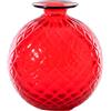 VENINI VASO MONOFIORE BALLOTON D.11 CM ROSSO VIVO FILO VERDE MELA H.12,5 CM