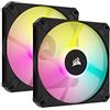 Corsair AF120 RGB SLIM, Kit Ventola 120 mm PWM con Cuscinetti Fluidodinamici - Profilo Sottile per Custodie Piccole - 8 LED RGB Indirizzabili - Doppio Pacchetto con Lighting Node CORE - Nero