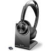 Poly Voyager Focus 2 UC, Cuffia Senza Filo, Connessione Bluetooth 5.1, Dongle USB-A e USB-C BT700, Cuscinetti in Similpelle, Autonomia 40 Ore, Base di Ricarica, Compatibile con Windows e macOS, Nero