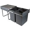 Emuca - Contenitori per rifiuti con Fissaggio Inferiore per Cucina, 2 pattumiere per Raccolta differenziata Estraibili da 20L, capacità Totale 40 L (2 x 20 L), Acciaio e plastica, Grigio Antracite.