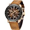 BY BENYAR Orologio Uomo Cronografo Analogico al Quarzo Impermeabile Luminoso Orologi Moda Sportivo Classico Elegante Orologio da Polso Cinturino Pelle Regalo per Uomo