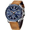 BY BENYAR Orologio Uomo Cronografo Analogico al Quarzo Impermeabile Luminoso Orologi Moda Sportivo Classico Elegante Orologio da Polso Cinturino Pelle Regalo per Uomo