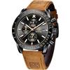 BY BENYAR Orologio Uomo Cronografo Analogico al Quarzo Impermeabile Luminoso Orologi Moda Sportivo Classico Elegante Orologio da Polso Cinturino Pelle Regalo per Uomo