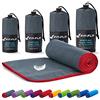 Fit-Flip Asciugamano Microfibra - Asciugamani Palestra Compatto e Ultraleggero - Il Perfetto Telo Mare Grande - ottimale per Viaggio, Sport e Piscina (100x200cm Grigio Scuro - Bordo Rosso)