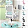 ALFORDSON Sedia da Ufficio Scrivania Ergonomica, Con Braccioli Pieghevoli, Sedile Imbottito e Schienale in Rete Traspirante, Girevole con Ruote, Funzione Oscillante, Portata 180 kg(Bianca e grigia)