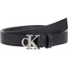Calvin Klein Donna Cintura Monogram Plaque Buckle 2,5 cm Cintura in Pelle, Nero (Na Black/Pewter), 65 cm