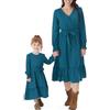 PATPAT Madre Figlia Vestito Set Manica Lunga Tinta Unita Famiglia Outfits, Abiti Ragazze Matching Look, Mamma Figlia Vestito da Spiaggia, Madre Bambino Incontri Look, Verde, Ragazze: 8-9 Anni
