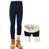 Kefiyis Leggings termici invernali foderati in pile per bambine, a vita alta, in cotone, spessi e caldi, per bambini dai 3 ai 13 anni, blu navy, 130 cm