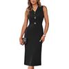 GRACE KARIN Vestito Donna Elegante Abito Aderente con Vita Definita e Spacco Laterale Scollo a V Nero 3XL