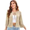 GRACE KARIN Cardigan Donna Estivo Elegante Manica 3/4 Collo Rotondo Maglione Corto Lavorato a Maglia Traforato Beige L