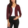 Parabler Donna Bolero Corto 3/4 Maniche Elegante Giacca a Spalla Festiva Casual Bolero Giacca Unicolore Coprispalle Leggero Cardigan per Abiti Vino Rosso M