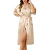Lovasy Vestaglia Sposa Donna In Seta Kimono Estivo Sexy Scollo V con Cintura Camicie da Notte Lungo Accappatoi e Vestaglie da Sposa, Rosa, XL