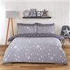 Dreamscene - Set di biancheria da letto double face con copripiumino e federa, per bambini, motivo: stelle e galassia, colore: grigio argento/carbone, matrimoniale