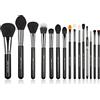 Jessup Set di pennelli trucco Viso Occhi Bellezza Cosmetici Polvere Fondotinta Ombretto Miscelazione Arrossire Correttore Evidenziare Eyeliner Labbro 15 pezzi Argento Nero T092