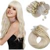 Moresoo Extension Microring Capelli Veri Biondo Platino Remy Invisibili Extension Capelli con Anelli Biondo 60 cm 50g 50 Ciocche #60