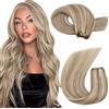 Moresoo Extension Capelli Veri Tessitura Remy Lisci Matassa Capelli Veri Tessitura Marrone Chiaro con Biondo Platino 60 cm 100g #P9A/60