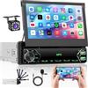 Hikity Autoradio 1 Din con Schermo Scomparsa 7 Pollici Schermo Retrattile Radio Stereo 1 Din con Display a Scomparsa con Vivavoce Bluetooth per EQ FM AUX USB SWC Mirror Link Telecamera Posteriore
