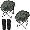 WOLTU Set di 2 Poltrona Relax, Poltroncina da Salotto Pieghevole, Sedia Poltrona per Soggiorno, Camera da Letto, con Gambe in Metallo, Borsa di Stoccaggio, in Velluto e Oxford, Nero+Grigio Scuro
