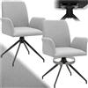 tectake® Set da 2 sedie sala da pranzo, sedia girevole 360 gradi, tessuto intrecciato, seduta imbottita, braccioli, gambe in acciaio, sedia ufficio, cucina, scrivania, poltrona ufficio - Grigio Chiaro