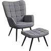 Yaheetech Poltrona da Salotto con Pouf Poggiapiedi in Tessuto e Metallo Imbottita con Schienale Braccioli per Soggiorno/Balcone/Sala/Lettura/Camera da letto/Caffè/Studio Grigio Scuro 1 Pezzo