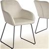 TecTake® sedia in velluto per sala da pranzo, poltrona elegante, sedia imbottita con schienale, poltroncina di design, per soggiorno, cucina, ufficio, gambe in metallo, 1 unità - Crema/Nero