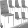 TecTake® Set 6 Sedie Sala da Pranzo Imbottite, Sedie Cucina in Similpelle, Gambe in Acciaio, Sedie Soggiorno dal Design Elegante con Strass, Sedie da Pranzo Moderne Antiscivolo - Grigio