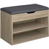 TecTake 800843 Scarpiera Compatta, Scaffale per Scarpe, 2x Ripiani Aperti, 1x Ripiano Apribile, Comoda Imbottitura per la Seduta, Panchina Universale (Legno Chiaro)