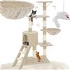 tectake® Albero Tiragraffi per Gatti, Comoda Casetta Gatto, 3 Topolini Giochi Gattino, Vari Piani, Struttura Resistente, Tiragraffi per felini Adulti e Cuccioli, Altezza 144 cm - Beige