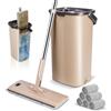 Myiosus Mocio Lavapavimenti, Mop Lavapavimenti con Secchio Strizzatore, Mocio Piatto con 134cm Manico in Inox, Mocio Rotante 360°, Pulizia Efficiente per Pavimenti- 2 panni in microfibra