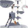 tectake® Albero Tiragraffi per Gatti, Comoda Casetta Gatto, 3 Topolini Giochi Gattino, Vari Piani, Struttura Resistente, Tiragraffi per felini Adulti e Cuccioli, Altezza 144 cm - Grigio