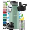 BeMaxx Bottiglia Acqua Termica INOX ACTIVE FLASK + Cannuccia (3 Tappi), Senza BPA, 1l/500ml | Borraccia Isotermica Acciaio - Caldo/Freddo, Ufficio Outdoor Sport Bicicletta viaggio fitness, Caffe Te