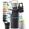 BeMaxx Bottiglia Acqua Termica INOX ACTIVE FLASK + Cannuccia (3 Tappi), Senza BPA, 1l/500ml | Borraccia Isotermica Acciaio - Caldo/Freddo, Ufficio Outdoor Sport Bicicletta viaggio fitness, Caffe Te
