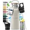 BeMaxx Bottiglia Acqua Termica INOX ACTIVE FLASK + Cannuccia (3 Tappi), Senza BPA, 1l/500ml | Borraccia Isotermica Acciaio - Caldo/Freddo, Ufficio Outdoor Sport Bicicletta viaggio fitness, Caffe Te