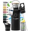 BeMaxx Bottiglia Acqua Termica INOX ACTIVE FLASK + Cannuccia (3 Tappi), Senza BPA, 1l/500ml | Borraccia Isotermica Acciaio - Caldo/Freddo, Ufficio Outdoor Sport Bicicletta viaggio fitness, Caffe Te