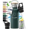BeMaxx Bottiglia Acqua Termica INOX ACTIVE FLASK + Cannuccia (3 Tappi), Senza BPA, 1l/500ml | Borraccia Isotermica Acciaio - Caldo/Freddo, Ufficio Outdoor Sport Bicicletta viaggio fitness, Caffe Te