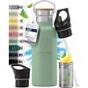 BeMaxx Bottiglia Acqua Termica INOX ACTIVE FLASK + Cannuccia (3 Tappi), Senza BPA, 1l/500ml | Borraccia Isotermica Acciaio - Caldo/Freddo, Ufficio Outdoor Sport Bicicletta viaggio fitness, Caffe Te