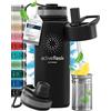 BeMaxx Bottiglia Acqua Termica INOX ACTIVE FLASK + Cannuccia (3 Tappi), Senza BPA, 1l/500ml | Borraccia Isotermica Acciaio - Caldo/Freddo, Ufficio Outdoor Sport Bicicletta Viaggio Fitness Caffe Te