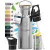 BeMaxx Bottiglia Acqua Termica INOX ACTIVE FLASK + Cannuccia (3 Tappi), Senza BPA, 1l/500ml | Borraccia Isotermica Acciaio - Caldo/Freddo, Ufficio Outdoor Sport Bicicletta viaggio fitness, Caffe Te