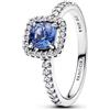 PANDORA Anello da donna in argento quadrato scintillante blu 193555C01, 58/18,5, Argento sterling, Cristallo