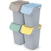 IMJ-Global Set di 4 Bidoni Cestini Pattumiere Kaddi Q | Grigi | Impilabili | Raccolta Differenziata Riciclaggio | in Plastica | 100 Litri (4x25L) | per Casa Interni