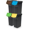 IMJ-Global Set di 4 Bidoni Cestini Pattumiere StackBox | Neri | Impilabili | Raccolta Differenziata Riciclaggio | in Plastica | 100 Litri (4x25L) | per Casa Interni