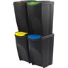 IMJ-Global Set di 4 Bidoni Cestini Pattumiere Sortibox | Neri | Impilabili | Raccolta Differenziata Riciclaggio | in Plastica | 140 Litri (4x35L) | per Casa Interni