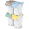IMJ-Global Set di 4 Bidoni Cestini Pattumiere Kaddi Q | Bianchi | Impilabili | Raccolta Differenziata Riciclaggio | in Plastica | 100 Litri (4x25L) | per Casa Interni