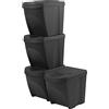 IMJ-Global Set di 4 bidoni cestini SortiBox impilabili raccolta differenziata in plastica ECO con 33% legno 100 litri (4x25L) da riciclaggio Antracite pattumiera per interni casa da cucina