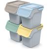 IMJ-Global Set di 4 Bidoni Cestini Pattumiere Kaddi Q | Grigi | Impilabili | Raccolta Differenziata Riciclaggio | in Plastica | 80 Litri (4x20L) | per Casa Interni